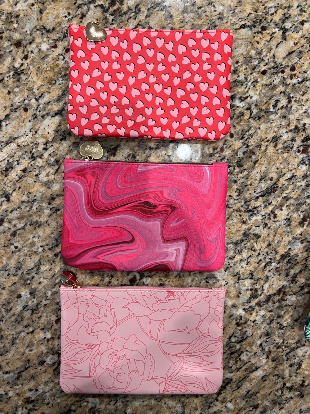 ipsy Pink Heart + Marble + Floral Cosmetic Bag Trio